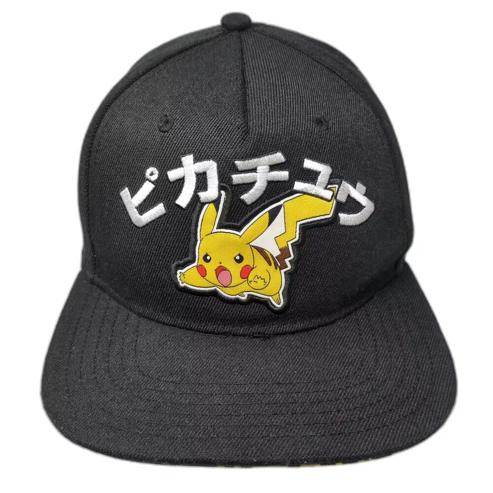 Pokémon Pikachu 5 Panel Hat Black Yellow OS Snapback Japanese Katakana Print